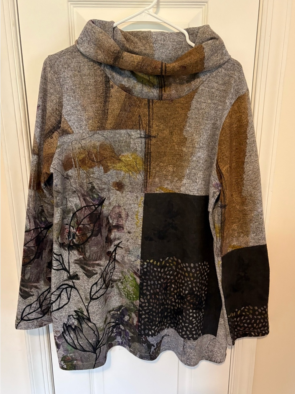 Trisha Tyler Mixed Print Cowl Neck Tunic Sweater - Large